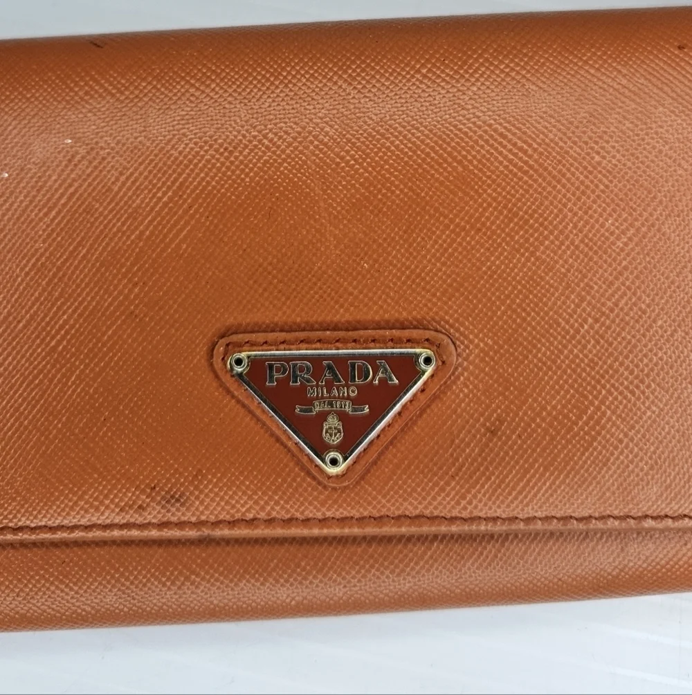 Authentic PRADA Saffiano Leather Continental Wallet Orange